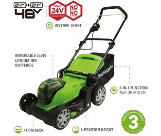 Greenworks 48 Volt (2x24 Volt) accu maaier excl. accu &amp; lader MB 41cm