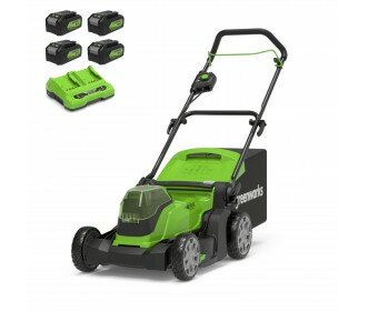 Greenworks 48 Volt (2x24 Volt) accu maaier incl. 4x 4.0Ah accu&#039;s &amp; lader MB 41cm