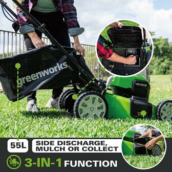 Greenworks 48 Volt (2x24 Volt) accu maaier (excl. accu &amp; dual lader) MB 46cm