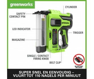 Greenworks 24 Volt Accu nietmachine G24BNK2